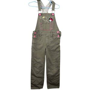 NWOT H&M Kids Khaki Overalls With Heart Patches & Mouse Embroidery Sz‎ 3/4